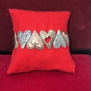 Vintage Multi Heart Stretch Bangle Bracelet Silver and Copper